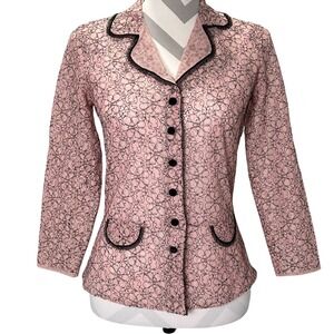 Only Hearts Helena Stuart Vtg Pink Black Floral Mesh Lace Blazer Womens Button